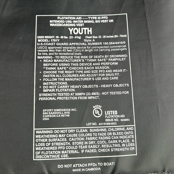 Fluid Aquatics Neon Green + Gray Life Vest with Reflective Strips, YOUTH 50-90lb - Picture 4 of 4